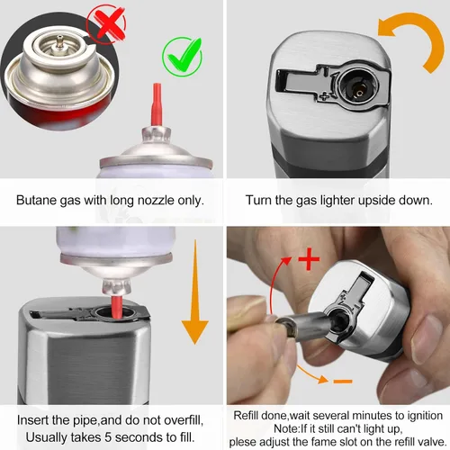 Miniatura 5 de Encendedor de llama de cuatro chorros con punzón y soporte, resistente al viento, encendedor de butano recargable multifuncional, caja de regalo