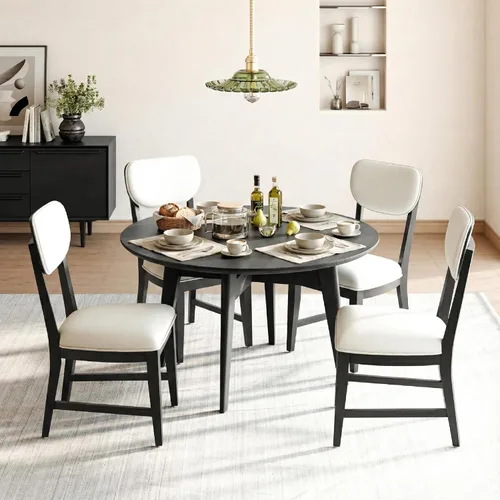 Miniatura 16 de COLAMY Juego de 2 sillas de comedor de madera maciza, modernas sillas de cocina tapizadas de mediados de siglo con cojín de 3.3 pulgadas de grosor