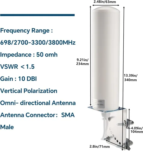 Miniatura 6 de Antena 4G LTE/5G 10dBi Antena omnidireccional para exteriores de alta ganancia 698-2700 3300-3800MHz SMA 16.4 pies Cable de baja pérdida TS9