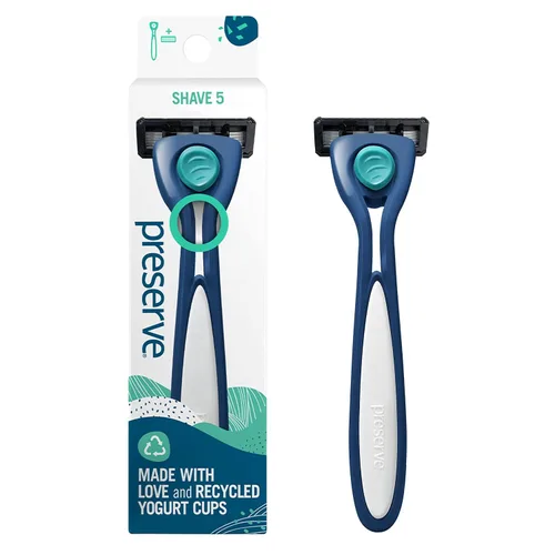 Preserve Shave 5 Maquinilla de afeitar recargable de cinco hojas, hecha de materiales reciclados, azul marino