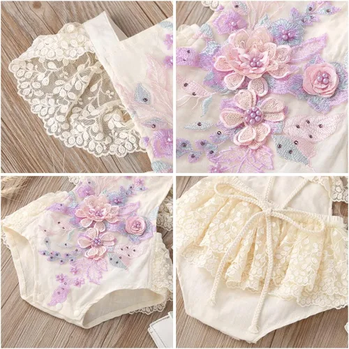 Miniatura 62 de IDOPIP Conjunto de ropa de 1er cumpleaños para niñas con estampado floral, estilo bohemio, con encaje, tutú y diadema de princesa