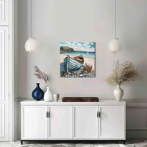 Miniatura 7 de Decoración de baño, arte de pared de playa, tema oceánico, imagen azul, impresión en lienzo, obra de arte costera moderna, enmarcada para colgar