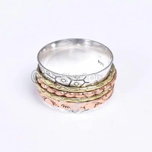 Miniatura 3 de Sterling Silver Spinner Band, Handmade Hammered Boho Ring for Women, Chunky Fidget Jewelry, Ideal Promise Gift