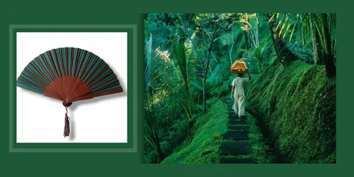 Miniatura 4 de Exotic Jungle Green - Abanico plegable de mano, 9 pulgadas, hecho a mano en Bali, Indonesia, para bodas, fiestas, mantente fresco con estilo, regalo