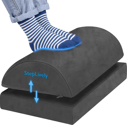 StepLively Reposapiés para debajo del escritorio en el trabajo, cómodo taburete con 2 alturas ajustables, reposapiés con cubierta lavable, para Gris