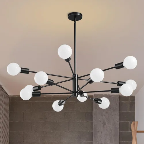 Miniatura 15 de RUIYEY Lámpara Sputnik Moderna, Lámpara de Techo Semiempotrada Negra y Dorada, Candelabros de Mediados de Siglo para Dormitorio, Comedor, Isla