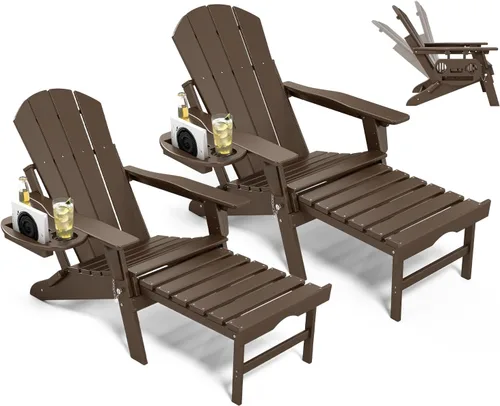 Miniatura 47 de NAVINE Silla Adirondack ajustable con reposapiés retráctil, Silla Adirondack plegable de HDPE con portavasos, Silla Adirondack para todo el tiempo