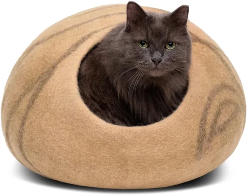 Miniatura 27 de MEOWFIA Cat Cave - Cama de fieltro prémium para gatos de interior, hecha a mano, 100% lana merina, gato (grande, esmeralda)