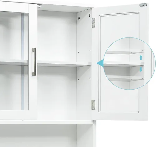Miniatura 5 de WATERJOY Gabinete de almacenamiento sobre el inodoro, organizador de gabinete de baño con 2 puertas de vidrio templado Moru, estante para inodoro