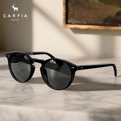 Miniatura 10 de CARFIA Gafas de sol redondas de acetato para hombre, polarizadas, protección UV, gafas de sol clásicas retro CA5289L