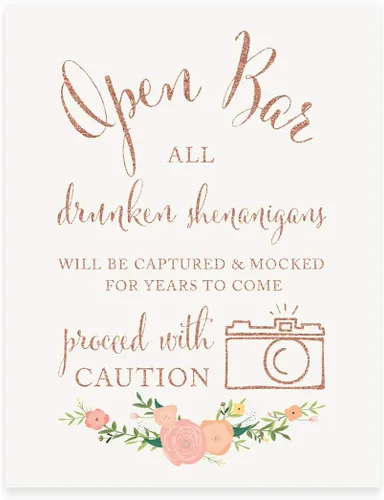 Miniatura 74 de Andaz Press Letreros de fiesta de boda, purpurina de oro rosa sintético con flores, 8.5 x 11 pulgadas, resalta tu versículo bíblico favorito