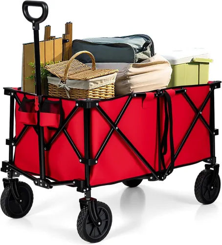 Miniatura 10 de Goplus Carro plegable utilitario con ruedas universales y asa ajustable y bolsa de cubierta, carrito de comestibles para jardín, compras, campamento