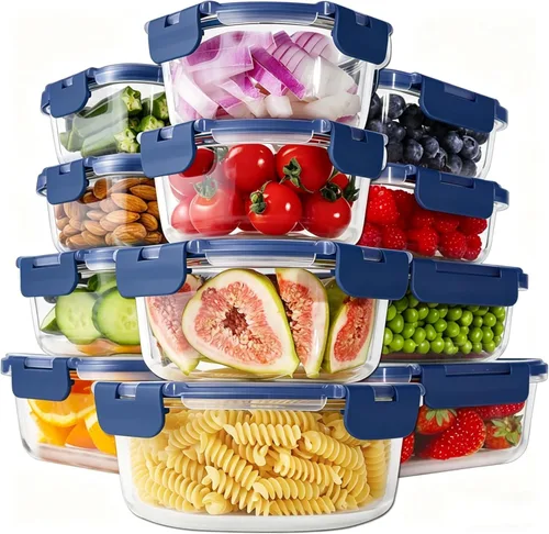Miniatura 6 de HOMBERKING 24 recipientes de vidrio para almacenamiento de alimentos con tapas, cajas Bento de vidrio herméticas, sin BPA y a prueba de fugas, Rosa