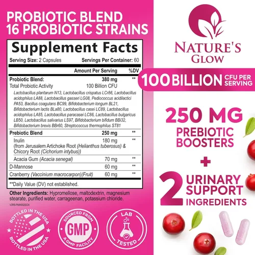 Miniatura 2 de Probióticos para mujeres 100 mil millones de UFC por porción - Probiótico para mujer para la salud digestiva 16 cepas únicas - Balance diario del pH