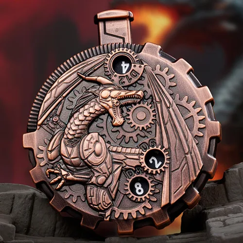 Miniatura 10 de UD - Juego de dados mecánicos de ruleta únicos DND Steampunk Dragones de metal D y D con dados TRPG DND 7 en 1 Spinner Metal D&D Juego de dados