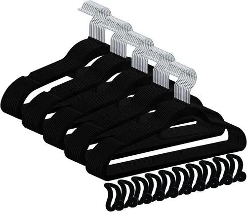 Paquete de 50 + 10 perchas de terciopelo antideslizantes para ropa para trajes, perchas para ahorrar espacio de 15 a 20 libras, perchas resistentes