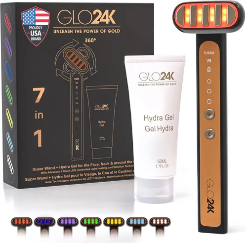 Miniatura 11 de GLO24K Varita de Terapia de Belleza 6-EN-1 para la Cara, Ojos y Cuello. Basada en Tecnología de Luz LED Dual, Térmica, Vibración y Microcorriente.