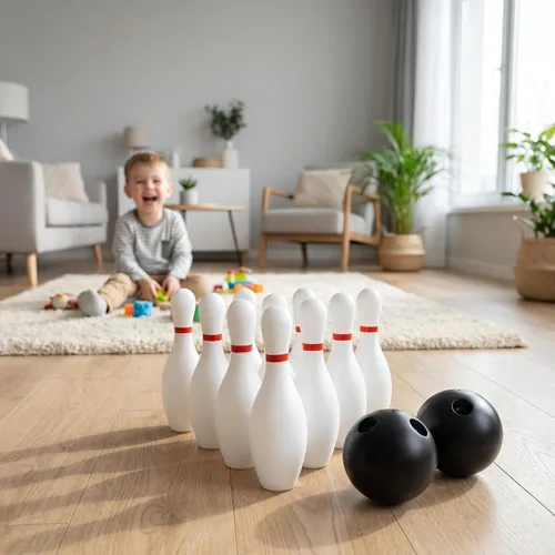 Miniatura 5 de Kisangel Juego de bolos para niños, 10 bolos de plástico y 2 bolas, juego de juegos para interiores y exteriores, juguetes para deportes familiares