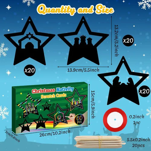 Miniatura 3 de CY2SIDE Juego de regalo de 60 piezas de tarjeta para rascar con estrella de Navidad para niños, papel mágico cristiano DIY para el nacimiento