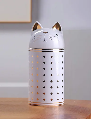 Miniatura 2 de HAUCOZE Tarro de galletas de gato decorativo para dulces con tapa, moderno recipiente de decoración de cocina, recipiente de cerámica para regalo