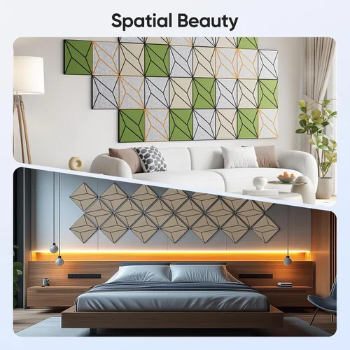 Miniatura 5 de Paquete de 12 paneles acústicos de 12 x 12 x 0.47 pulgadas para absorción de sonido de pared, paneles de sonido cuadrados autoadhesivos de rayas P