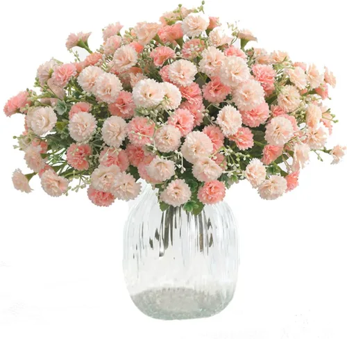 Miniatura 7 de 2 flores artificiales de clavel pequeñas a granel con tallos de seda, flores de clavel de seda para exteriores, bodas, hogar, hotel, decoración