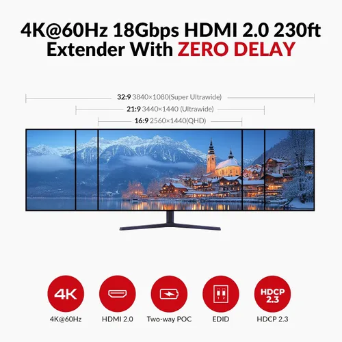 Miniatura 2 de Extensor HDMI 4K de acceso AV sobre Cat6, 230 pies/229.7 ft, 4K @60 Hz 4:4: 4, salida de bucle, HDCP 2.3, PoC bidireccional, control IR, interruptor