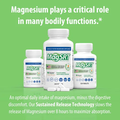 Miniatura 4 de Jigsaw Health MagSRT Suplemento de magnesio con vitamina B6, ácido fólico y B12 120 tabletas 30 porciones