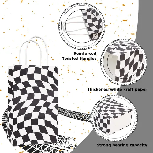 Miniatura 3 de 30 bolsas de papel a cuadros con asa, bolsas de regalo de carreras a cuadros, tamaño 9 pies de alto x 5.5 pies de largo x 3.3 pies de profundidad