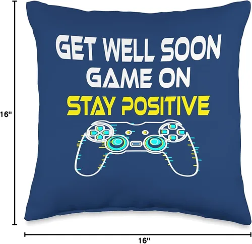 Miniatura 4 de DesignsByKelley Best Wishes Fast Recovery Gifts Get Well Soon Game On Boys Teens Stay Positive Gifts - Almohada de 16 x 16 pulgadas, multicolor