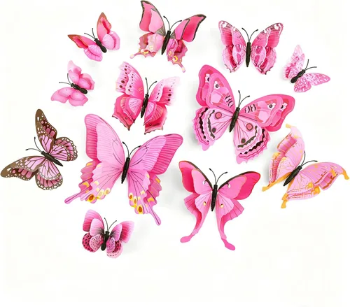 Miniatura 15 de SAOROPEB Decoración de pared de mariposa 3D, 24 piezas de decoraciones de mariposa de doble capa para decoraciones de fiesta, decoración