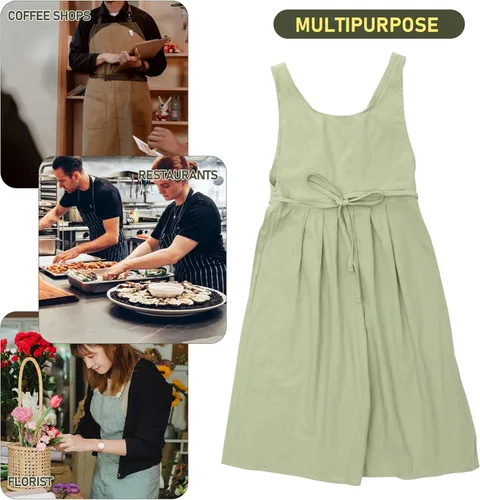 Miniatura 2 de FOMIYES Vestido de delantal de cocina, delantal para hornear verde, Pinafore Cafetería, Tienda de jardinería para mujeres y niñas
