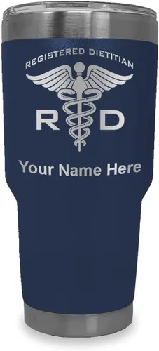 Miniatura 32 de LaserGram Vaso aislado al vacío de 20 onzas, dietista registrado RD, grabado personalizado incluido (negro)
