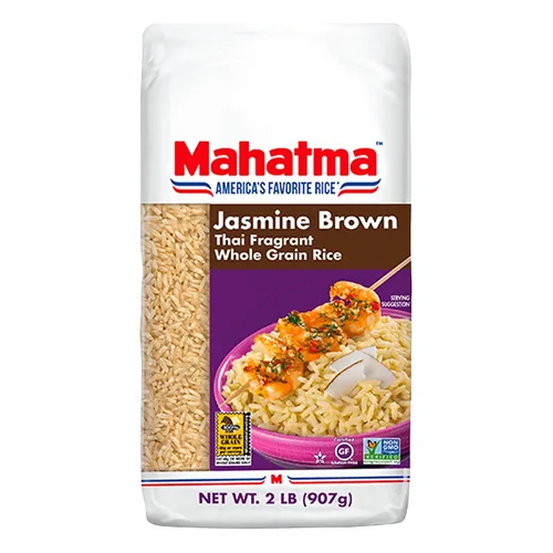 Mahatma Bolsa de arroz de jazmín marrón de 2 libras, arroz jazmín tailandés marrón, arroz en microondas en 20 minutos o cocina en la estufa en 30