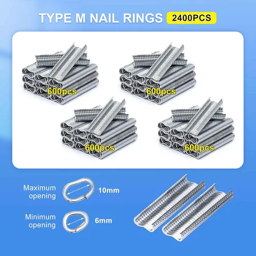 Miniatura 2 de Alicates de anillo de uñas tipo M para esgrima con 2400 clips M, kit de alicates de anillo de cerdo, herramienta de mano de reparación de tapicería