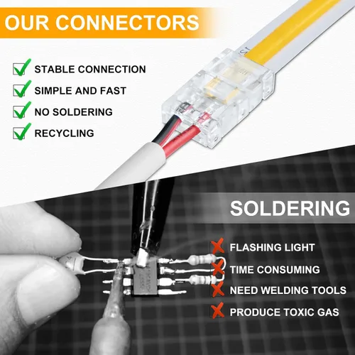 Miniatura 3 de LightingWill Conectores LED de 2 pines de 0.315 in, 10 unidades DC hembra conector transparente sin soldadura, conector de luz de cinta LED 2