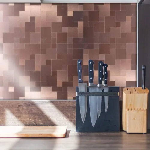 Miniatura 6 de 8 hojas de azulejos de piedra para salpicaduras, superficie de aluminio cepillado, adhesivo de mosaico de metal para pared de cocina