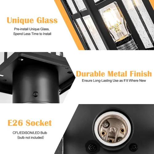 Miniatura 4 de Brilvibera 2 Paquetes Luces de Poste para Exteriores, Farol de Poste Negro Accesorio de Iluminación con Base de Montaje en Muelle, Farol de Poste