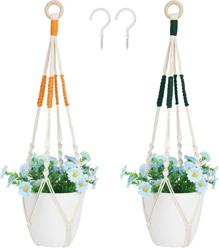 Miniatura 17 de Augshy Colgador de plantas de macramé, 2 piezas de soporte colgante para plantas con extensor, colgadores de plantas para decoración de interiores
