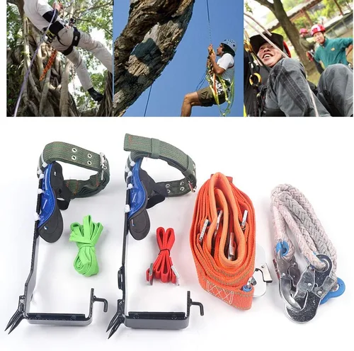Miniatura 2 de Equipo de picos de escalada de árboles para trabajo de árboles, cinturón ajustable, cuerda de rescate, 2 engranajes, capacidad de carga de 220