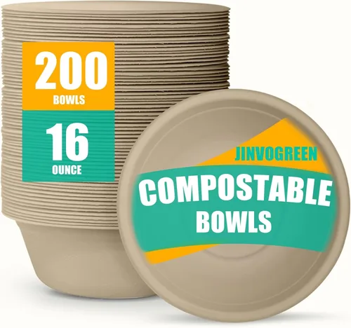 Miniatura 12 de JINVOGREEN 200 Unidades cuencos de papel de 8 onzas, pequeños cuencos desechables compostables, cuenco de bagazo de caña de azúcar biodegradable