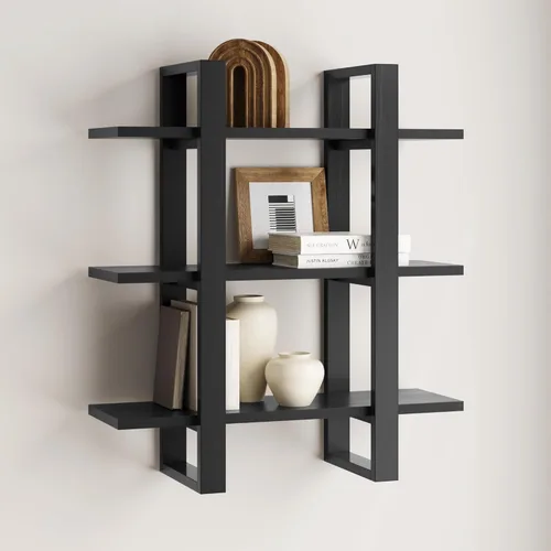 Nathan James Benji - Estantería de pared de mediados de siglo, estante decorativo flotante de madera de 3 niveles, roble negro