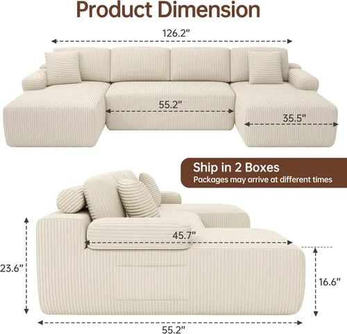 Miniatura 2 de DURASPACE Sofá de nube sin huesos, sofá modular en forma de U de 126 pulgadas para sala de estar, sofá modular de asiento profundo de gran