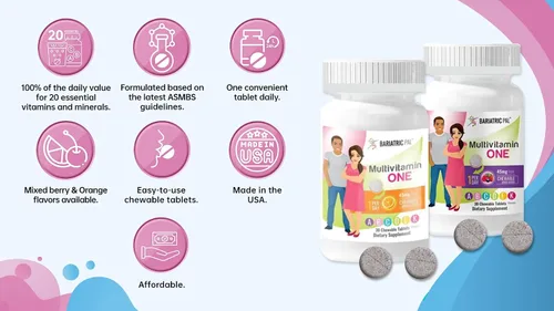Miniatura 3 de BariatricPal Multivitamínico UNO 1 por día! Multivitamínico bariátrico masticable con 45 mg de hierro, bayas mixtas (30 unidades)