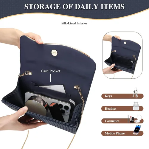 Miniatura 4 de UBORSE Bolsos de mano de noche para mujer, bolso de noche formal tejido, de cuero vegano, bolso cruzado de hombro, bolsa tipo sobre