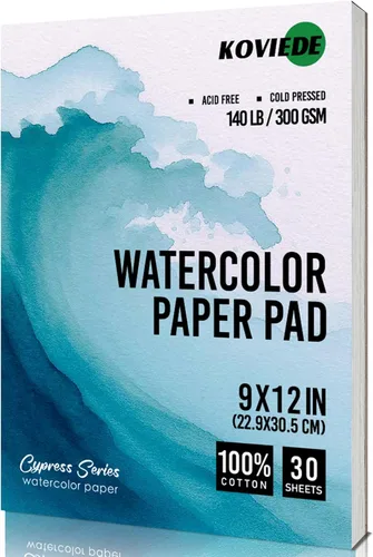 KOVIEDE Bloc de papel de acuarela de 9 x 12 pulgadas, 30 hojas de 140 libras/300 GSM, 100 % algodón de color agua, sin ácidos, prensado en frío para