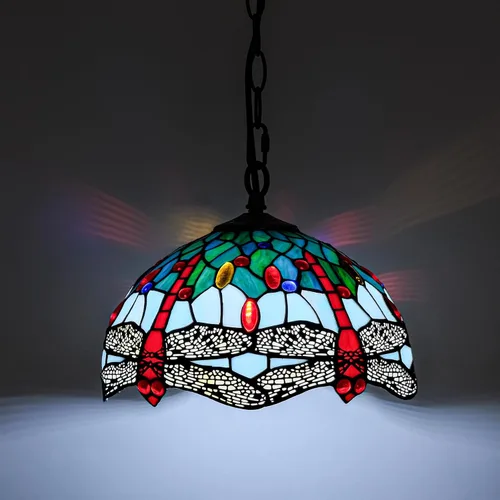Miniatura 10 de Lámpara Colgante de Vidrio Emplomado Estilo Tiffany con Enchufe, 12" de Ancho Diseño de Glicinia Lámpara Colgante, Cadena de 60 Pulgadas Cable de 15