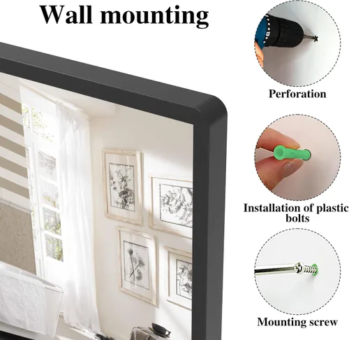 Miniatura 5 de Espejo de baño con estante, espejo de pared rectangular negro, marco de metal, colgante horizontal o vertical (24 x 20 pulgadas)