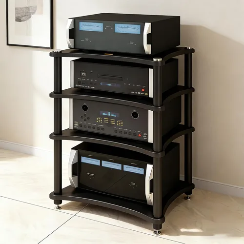 Miniatura 14 de Estante de componentes de audio resistente, soporte de medios AV de gran espacio de almacenamiento con clavijas de pie que absorben los golpes