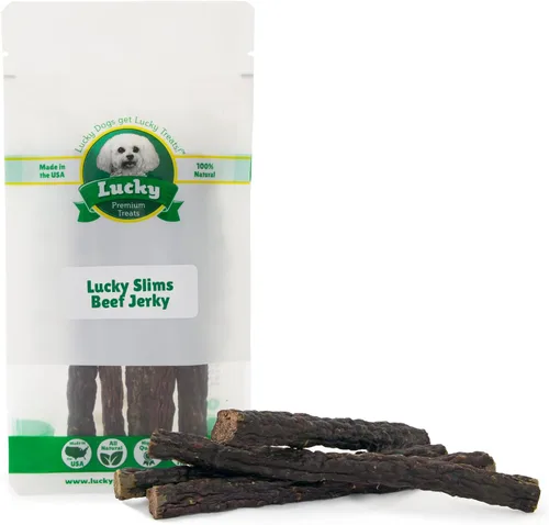 Lucky Premium Treats Lucky Slims - Golosinas largas de carne de res para perros y palitos crujientes para masticar con carne de res real para perros